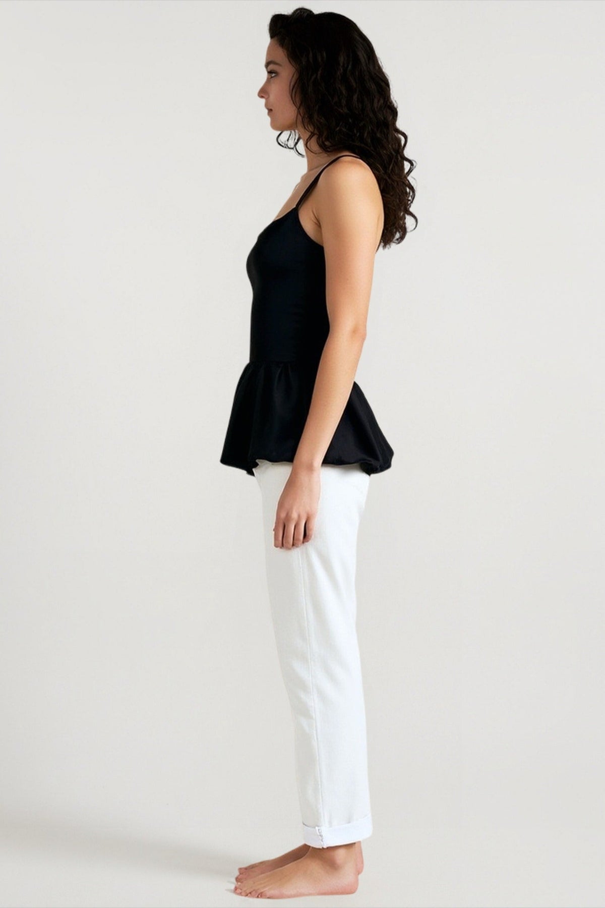Satin Sweetheart Neck Pleated Peplum Hem Spaghetti Strap Cami Top 5