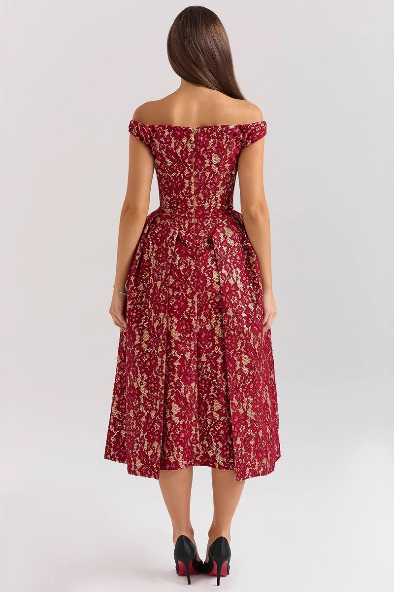 Chic Off Shoulder Backless Slim Waist Printed Cocktail Dress 5