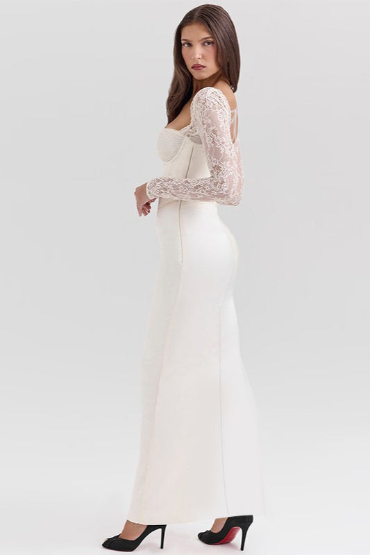 Lengthy Sleeve Bodycon Maxi Lace Dress