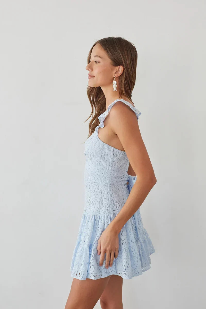 Eyelet Lace Sweetheart Ruffle Strap Tiered Mini Dress 15