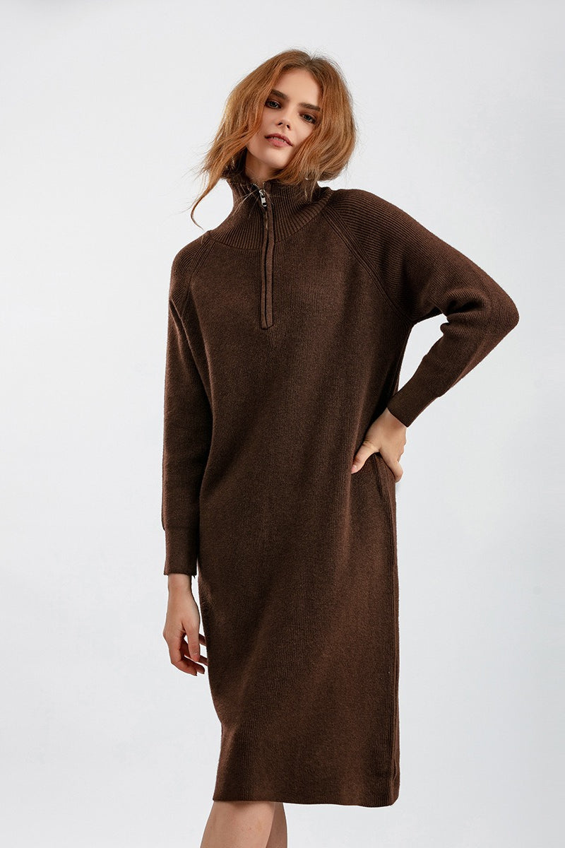 Zipper Pullover Sweater Dress
