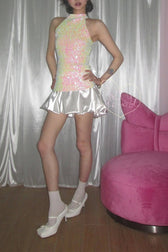 Satin Ruched Bubble Hem Shorts