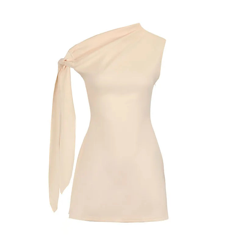 Asymmetric One Shoulder Draped Cape Sleeve A-Line Mini Dress 10