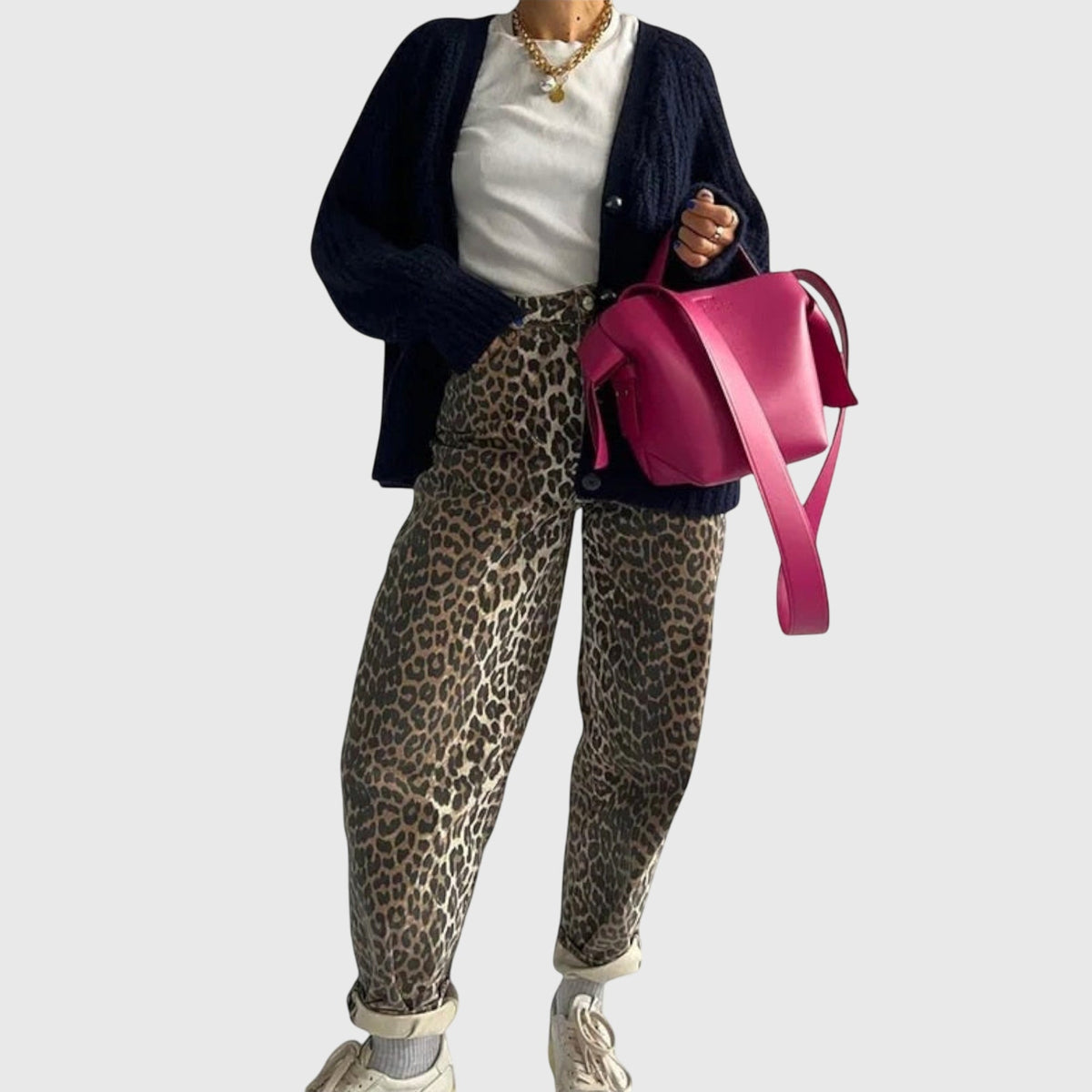 Leopard Print High Waist Tapered Jeans