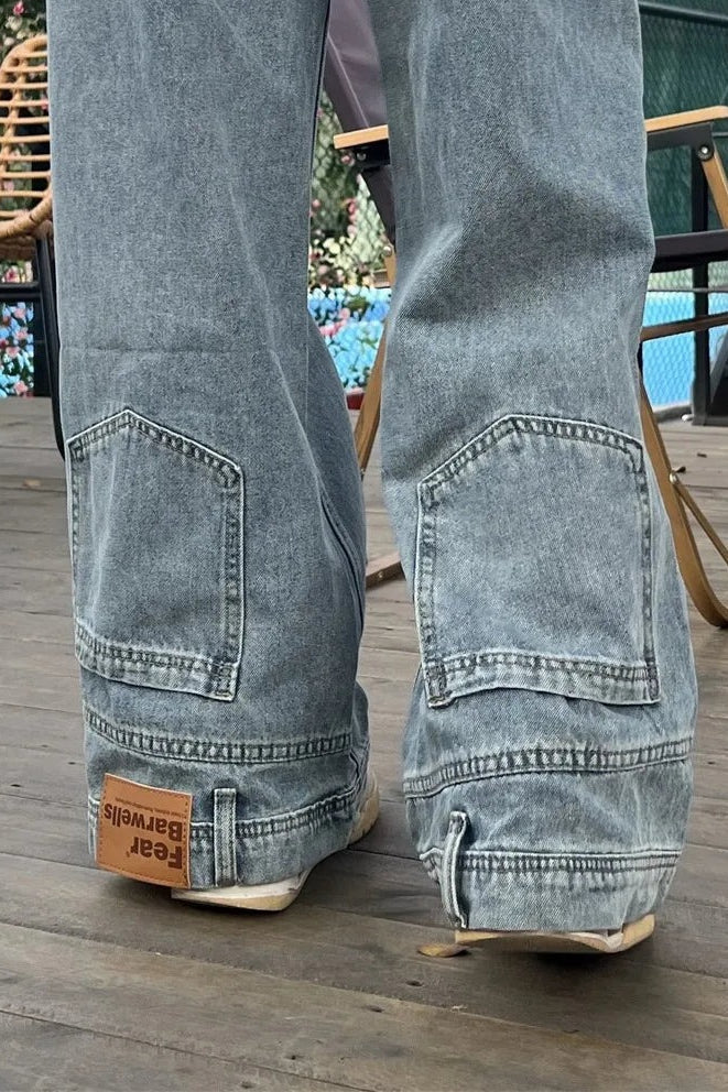Low Rise Faded Wash Baggy Wide Leg Denim Jeans 6