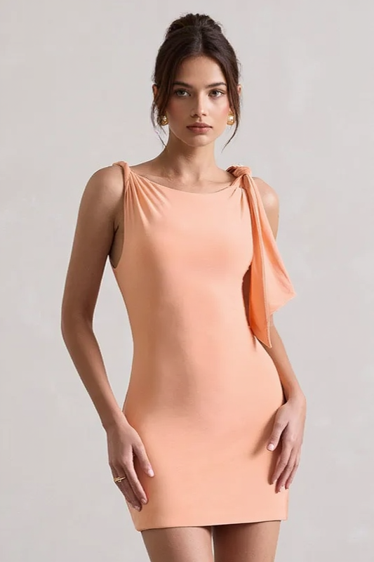 Solid Bodycon Twist Mini Party Dress