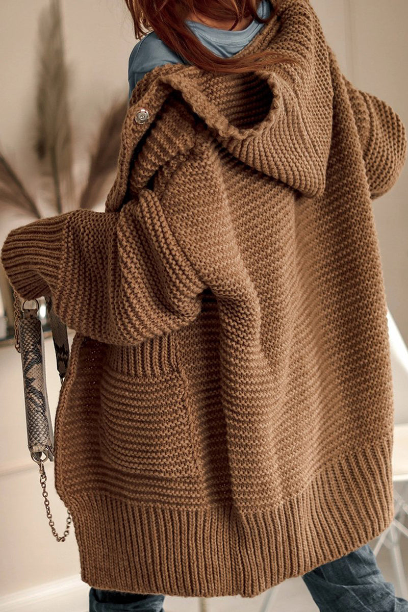 Pocket Hooded Button Oversized Cardigan