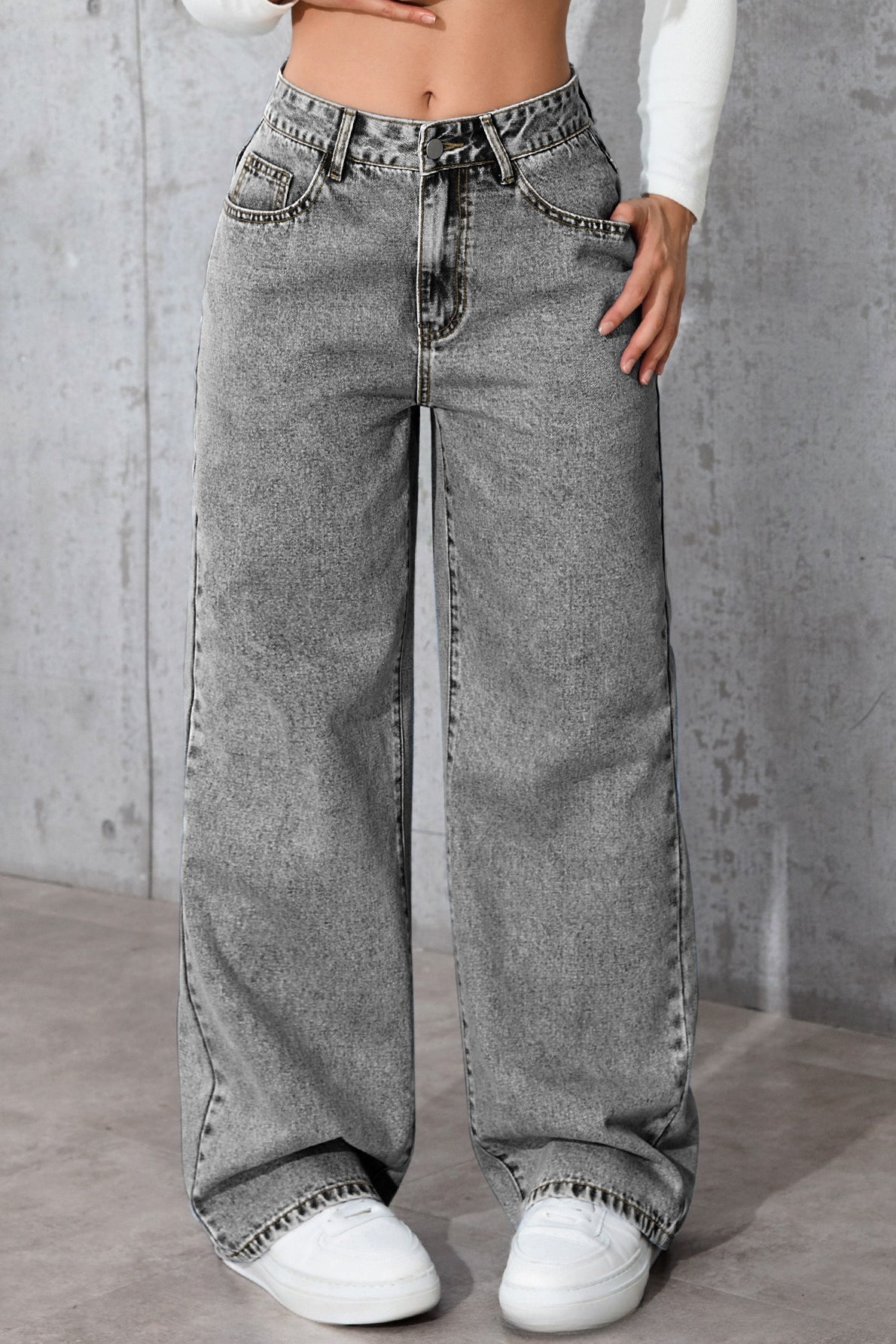 Casual High Waist Relaxed Straight Leg Jeans