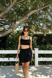 Silky Sleeveless Ruffles Camisole Top Two Piece Shorts Set