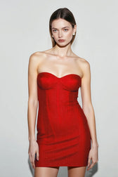 Red Strapless Lace-Up Corset Party Dress