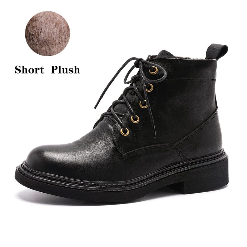 Retro Boots Brush-Off Leather Round Toe Low Heel Bottine Flat Ankle Boots Black/Coffee