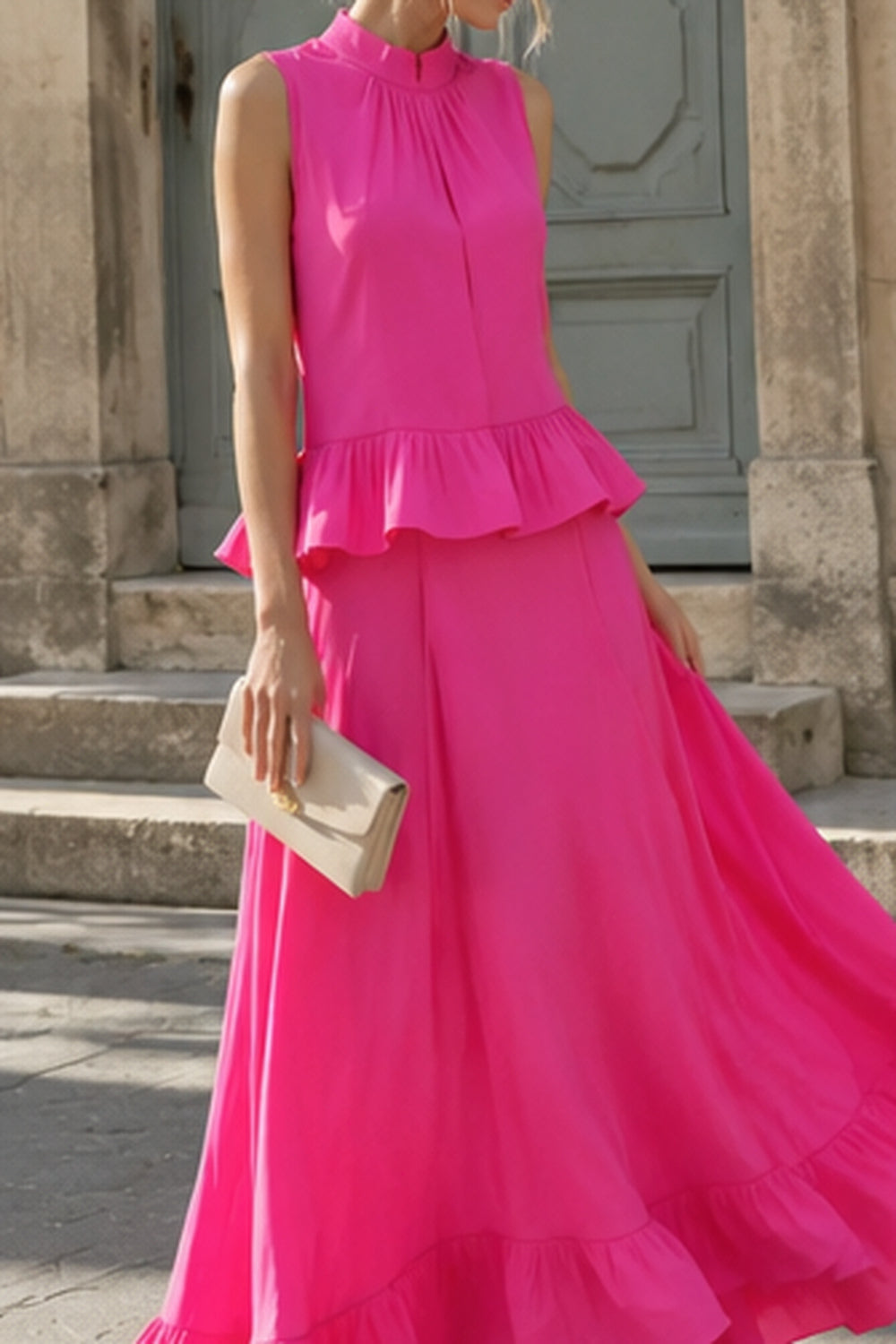 Elaine Pink Sleeveless Charming Ruffle Mermaid Set