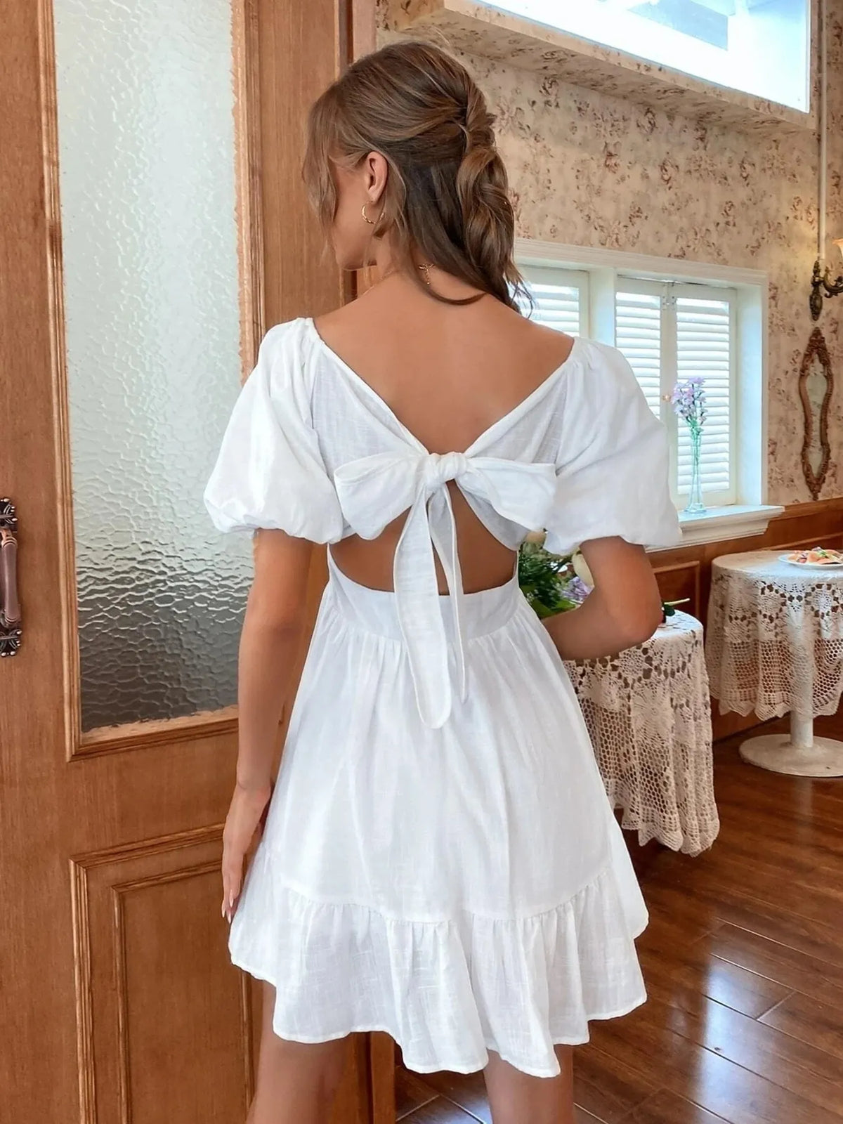 Square Neck Puff Sleeve Mini Dress