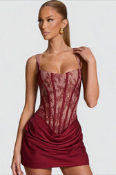 Lace Cami Drape Waist Tie Bodycon Mini Lace Dress