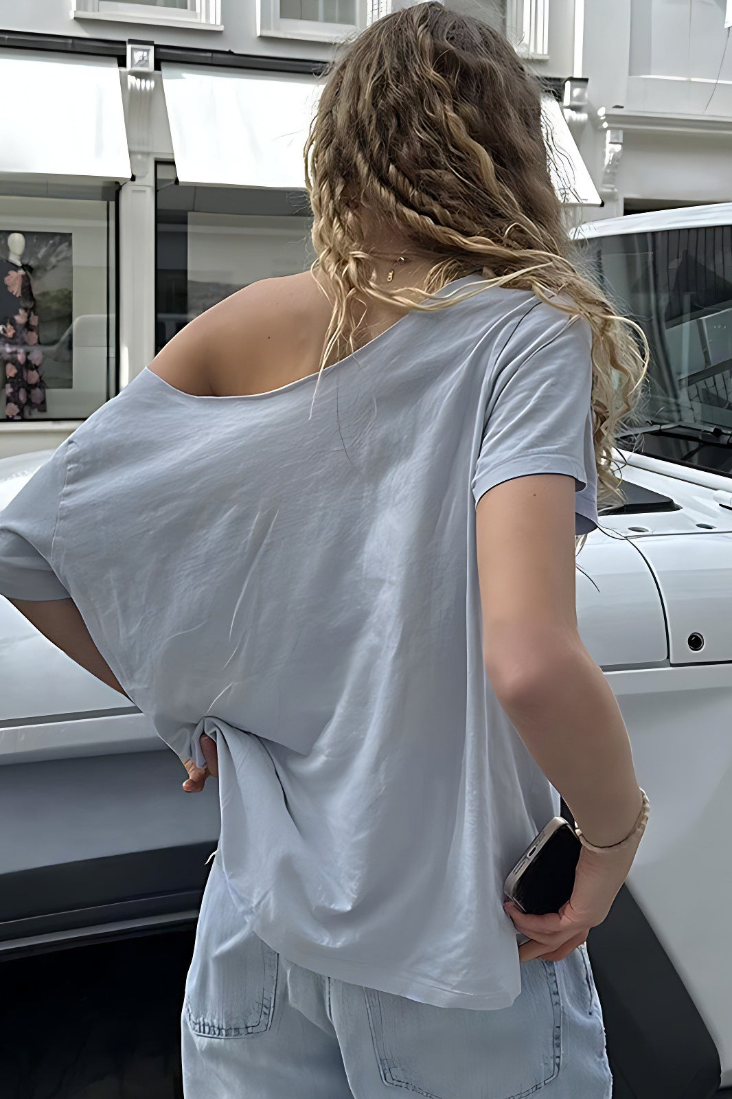 Slouchy Number Print Off Shoulder T-Shirt