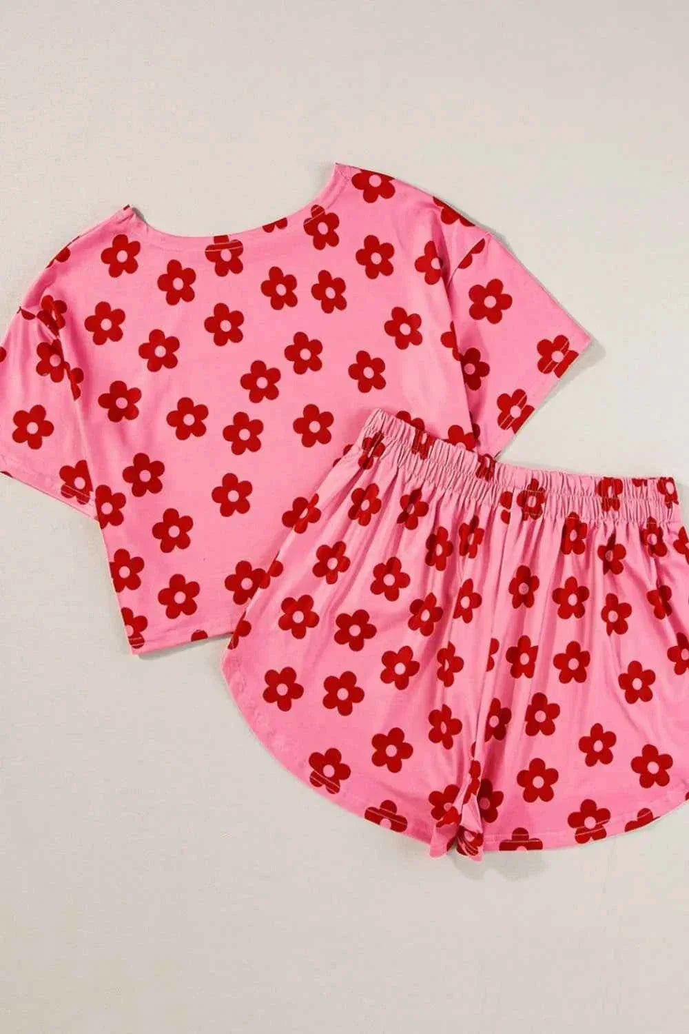 Floral Print Cropped Tee and Elastic Waist Shorts Two Piece Set 6