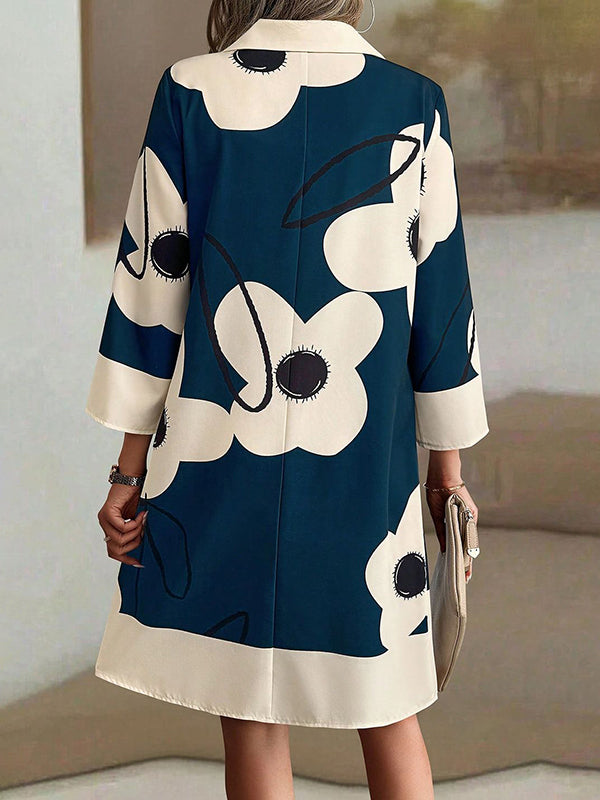 Floral Collared Long Sleeve Button Front Shirt Dress 4