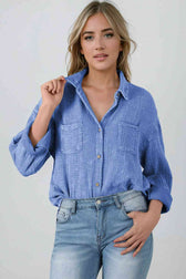 Textured Button Down Shirt Dusty Blue button down shirt clothes Ship From Overseas shirt SYNZ top