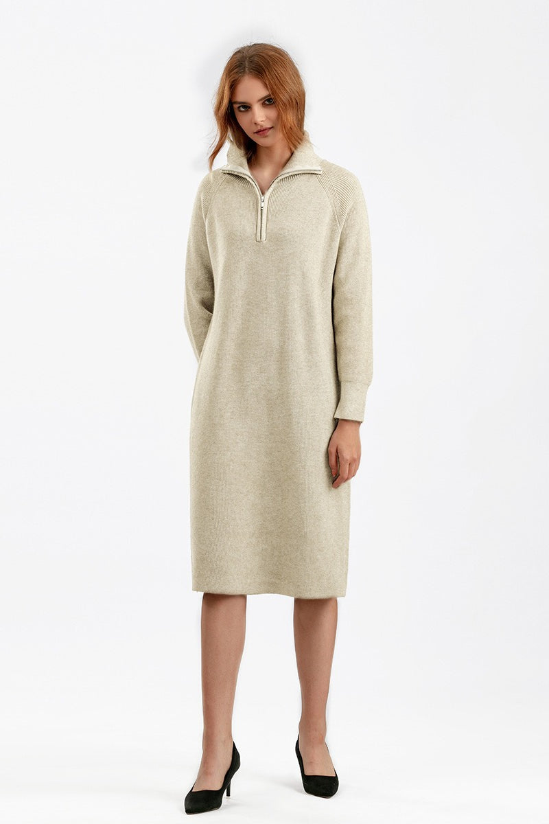 Zipper Pullover Sweater Dress