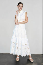 Hollow Out White Flowy Vacation Skirt