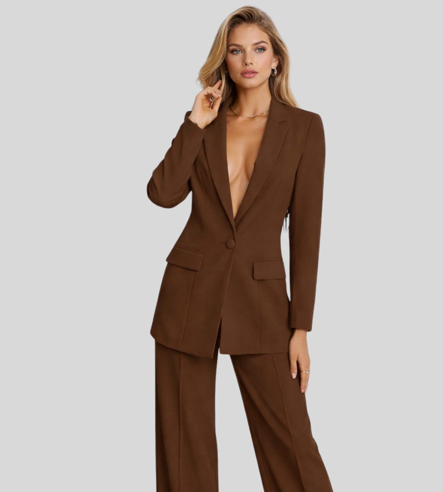Women's Business Blazer & Wide Leg Pants Suit Set