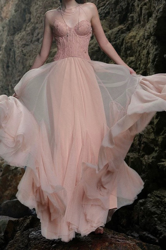 Lace Corset Tulle Ball Gown Strapless Wedding Dress