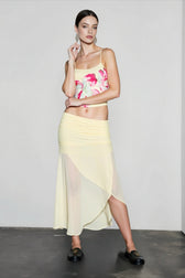 Floral Print Slim Camisole Low Rise Mesh Skirt Vacation Set
