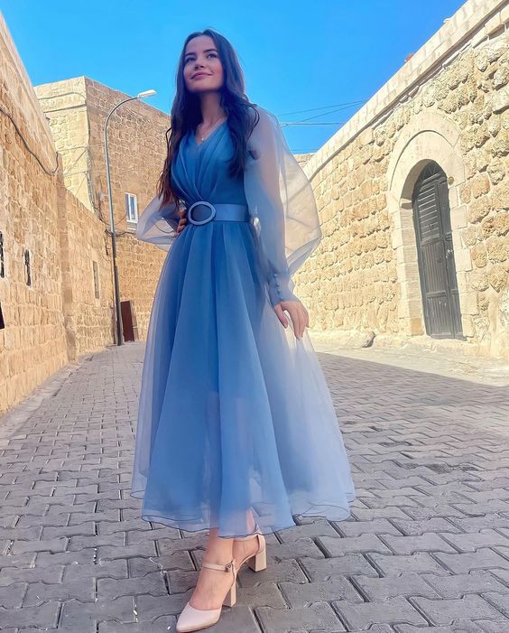 Blue Midi Formal Gown,  Party Prom Dresses     fg3576