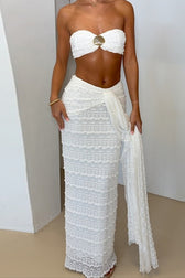 Bandeau Metallic Color Block Crop Stripe Two Piece Set