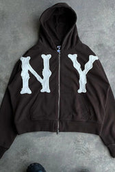 Embroidered Floral Print Zip Hoodie