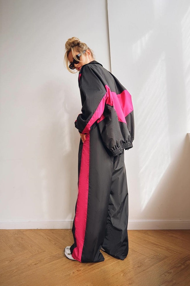 Colorblock Windbreaker Track Jacket and Side Stripe Wide Leg Pants Two Piece Set 6