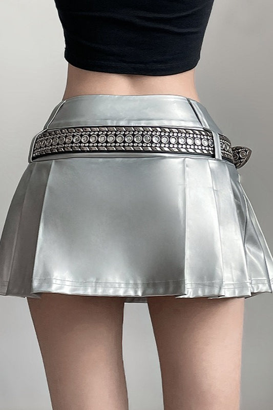 Metallic Faux Leather High Waist Pleated Mini Skirt 3