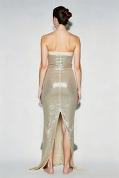 Strapless Sequin Slit Back Prom Dress