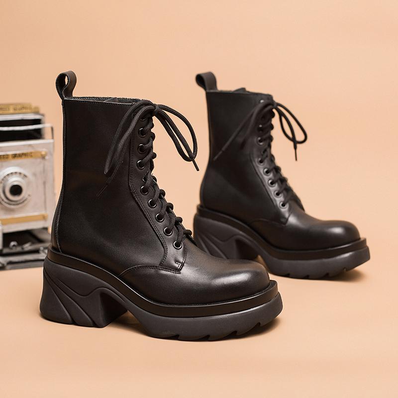 Colorful Sole Leather Boots Designer Retro Chunky Riding Boots High Heel Handmade