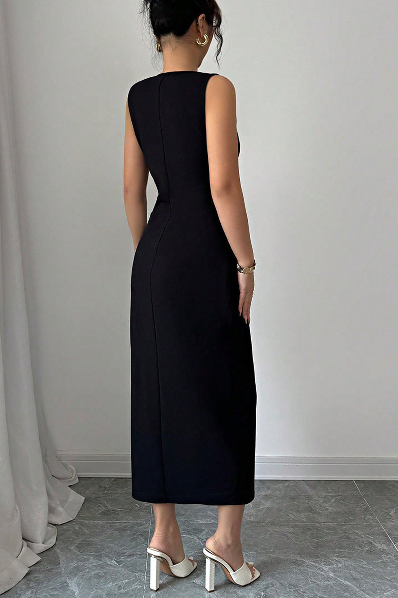 Tie Bow Slit Hem Bodycon Midi Dress