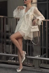 Chiffon Ruffle Tie Waist Mini Dress 6