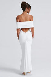 Solid Off Shoulder Ruched Formal Dress