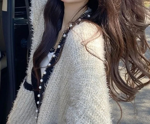 V-neck Fleece Thick Knitting Cardigan