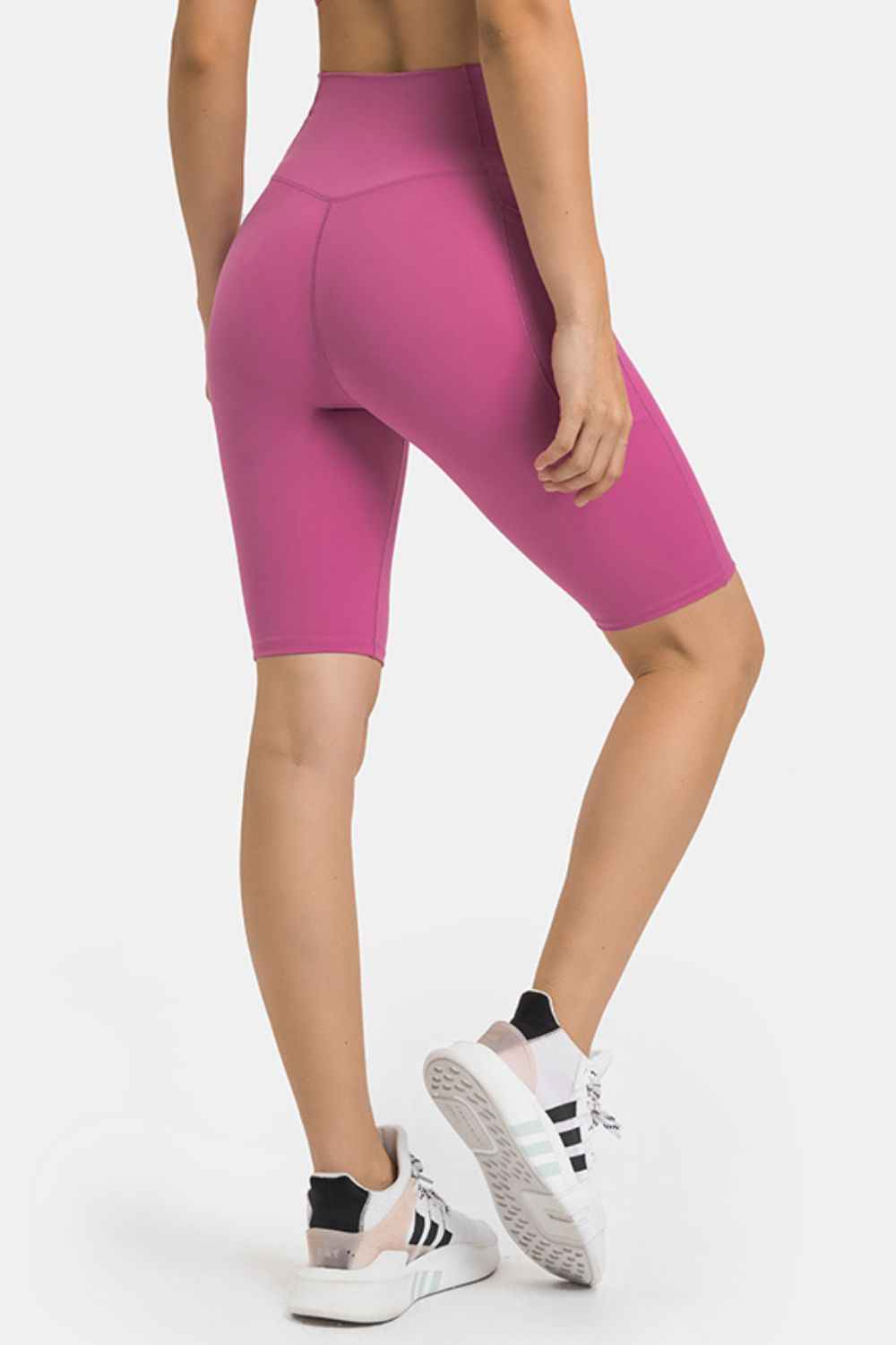 Crossover High Waist Side Pocket Knee Length Biker Shorts 2