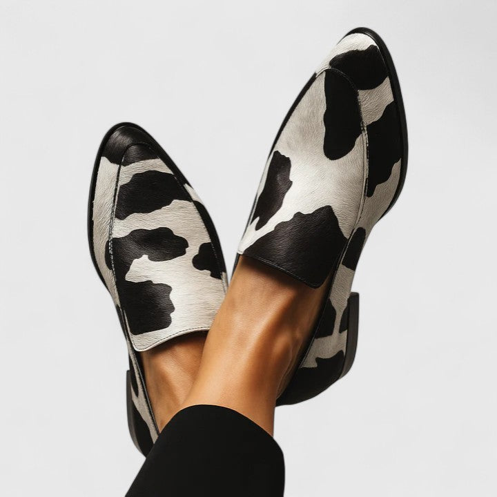 Cow Print Pointed Toe Loafers