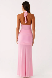 Deep V Halter Backless Sash Bodycon Party Dress