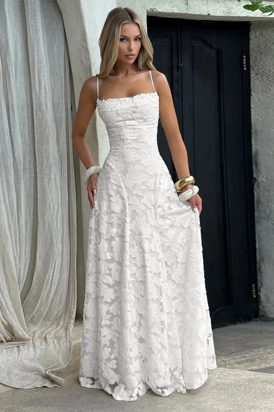 Jacquard Cami Backless Maxi Lace Dress 3