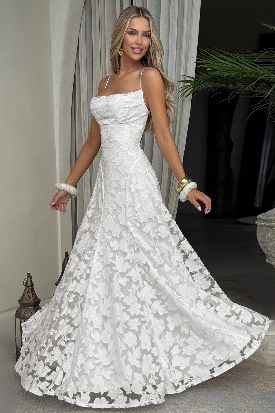 Jacquard Edition Cami Backless Maxi Lace Dress