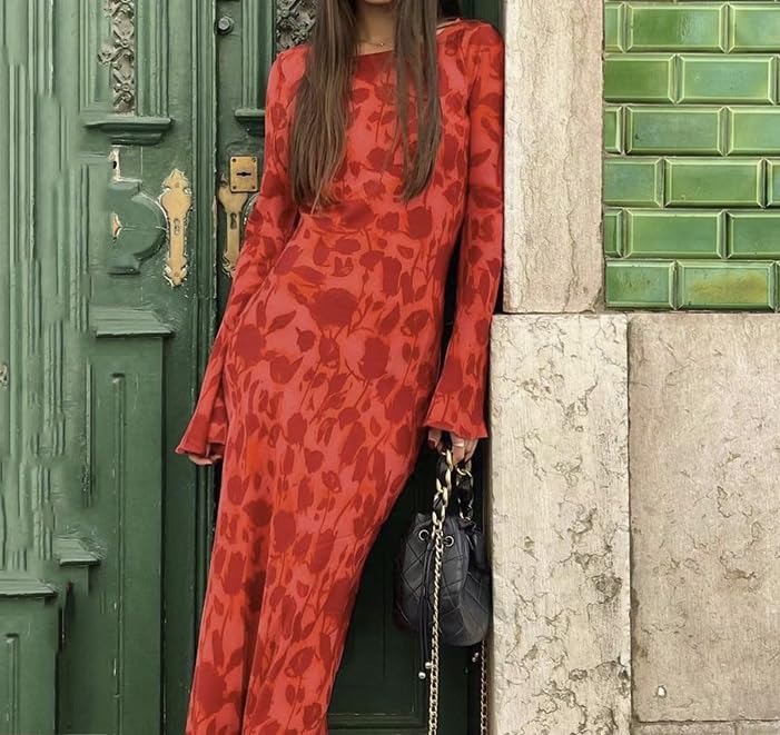 Women Y2K Vintage Round Collar Slim Floral Dress