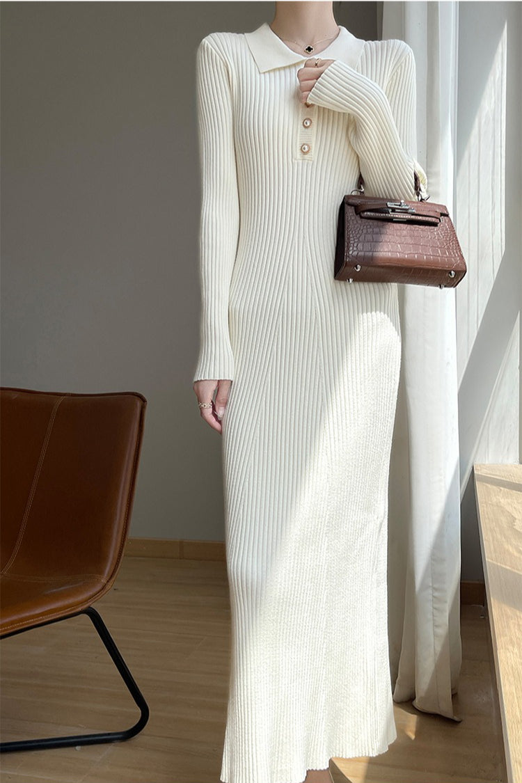 Elegant Collared Maxi Sweater Dress