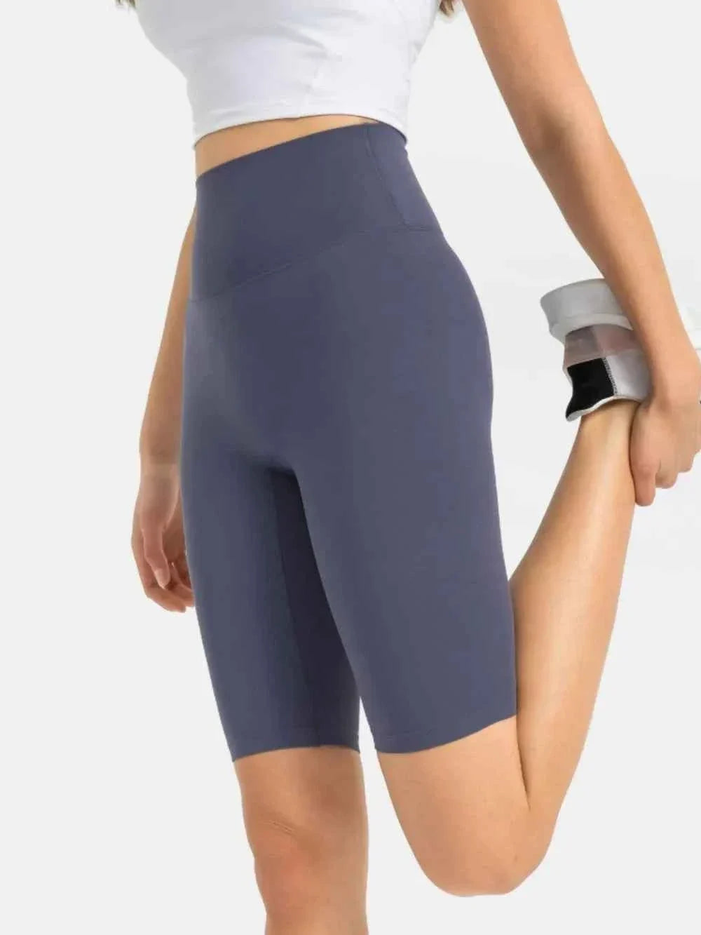 High Waist Wide Waistband Knee Length Active Biker Shorts 23