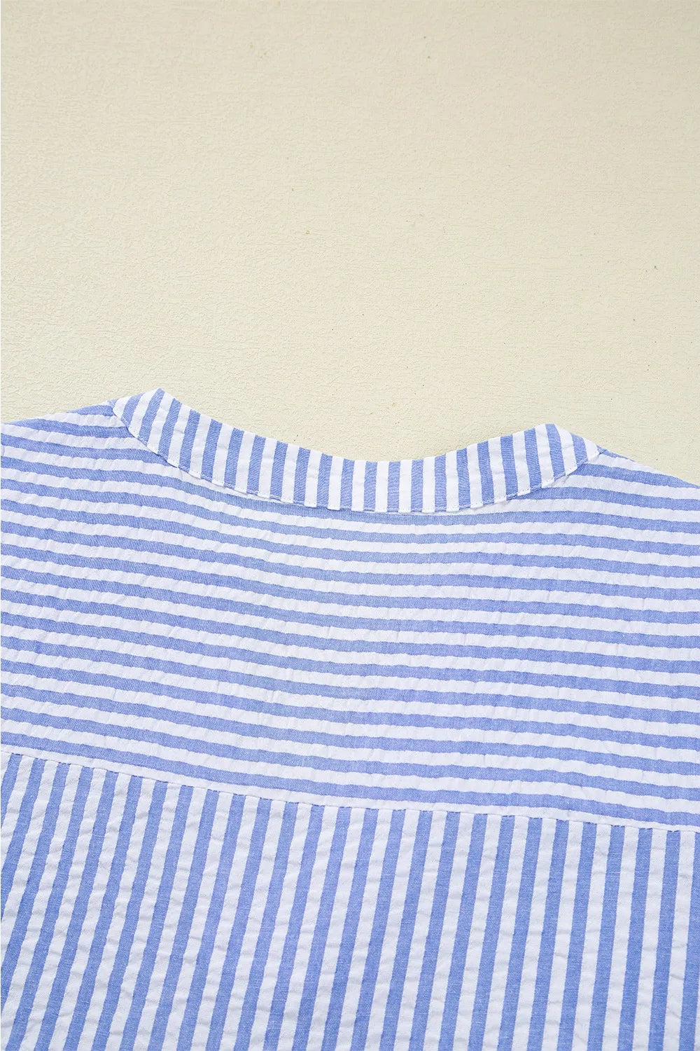 Striped Seersucker Notched Neck Balloon Sleeve Tiered Shift Dress with Pockets 9