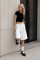 White High Waist Minimalist Wide Leg Denim Shorts