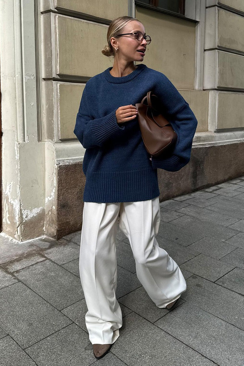 Casual Solid Color Pullover Sweater