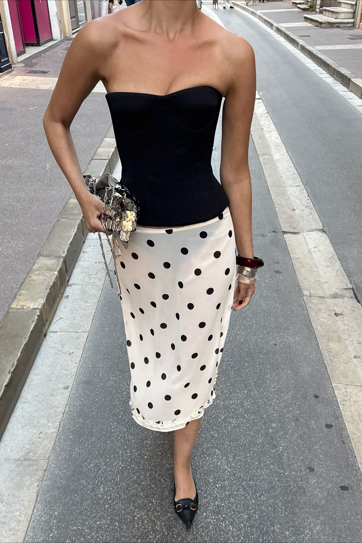 Draped Polka Dot High Waist Skirt